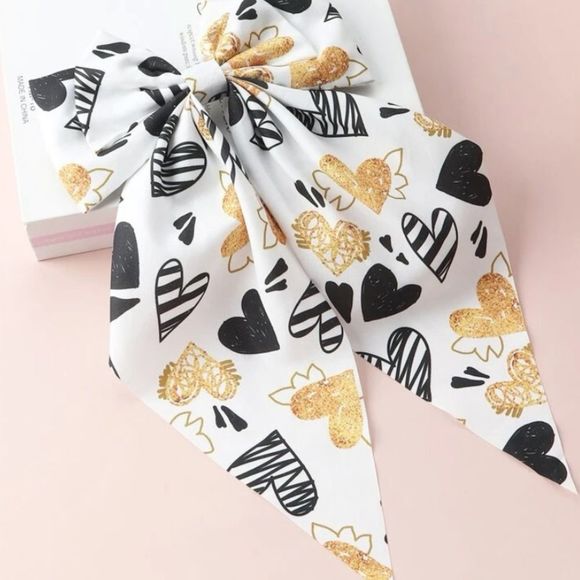 Accessories - GOLD & BLACK HEARTS HAIR BOW CLIP